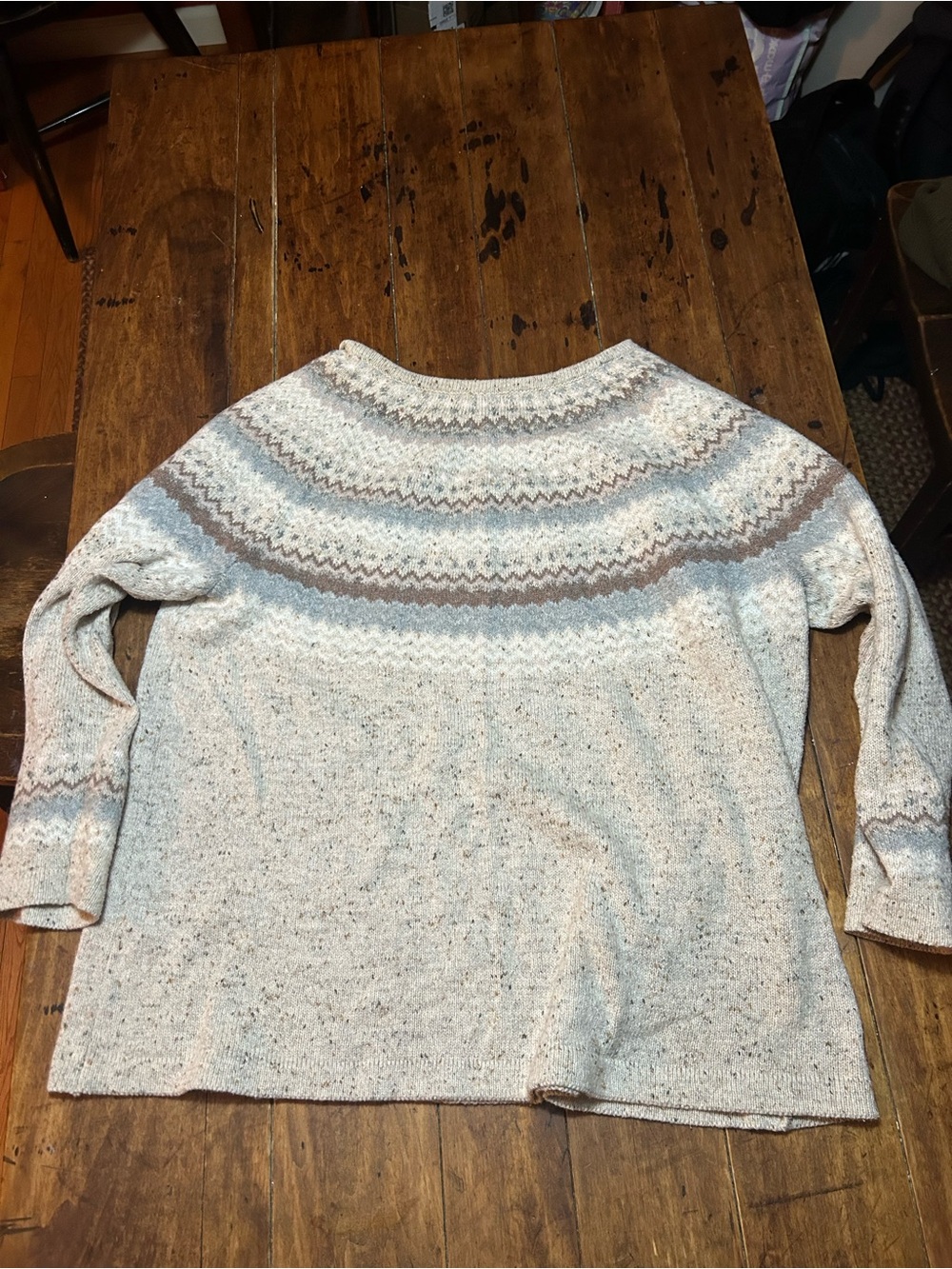 J. Jill Light Gray Fair Isle Crewneck Sweater